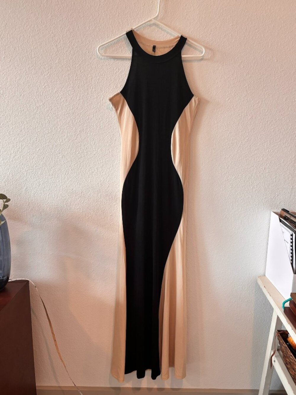 Coco Black Cream Color Block Halter Maxi Dress